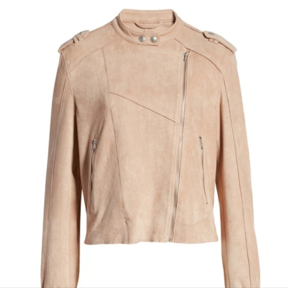Blank NYC faux leather moto jacket in sand dune, vegan suede. LARGE - Picture 1 of 12